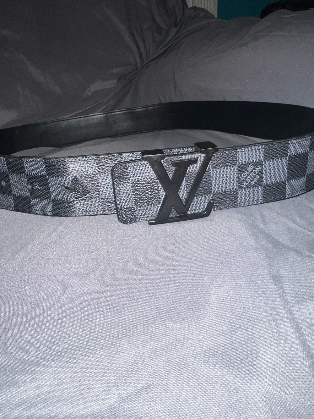 Louis Vuitton Damier Graphite Checkerboard Black Belt with LV Buckle
